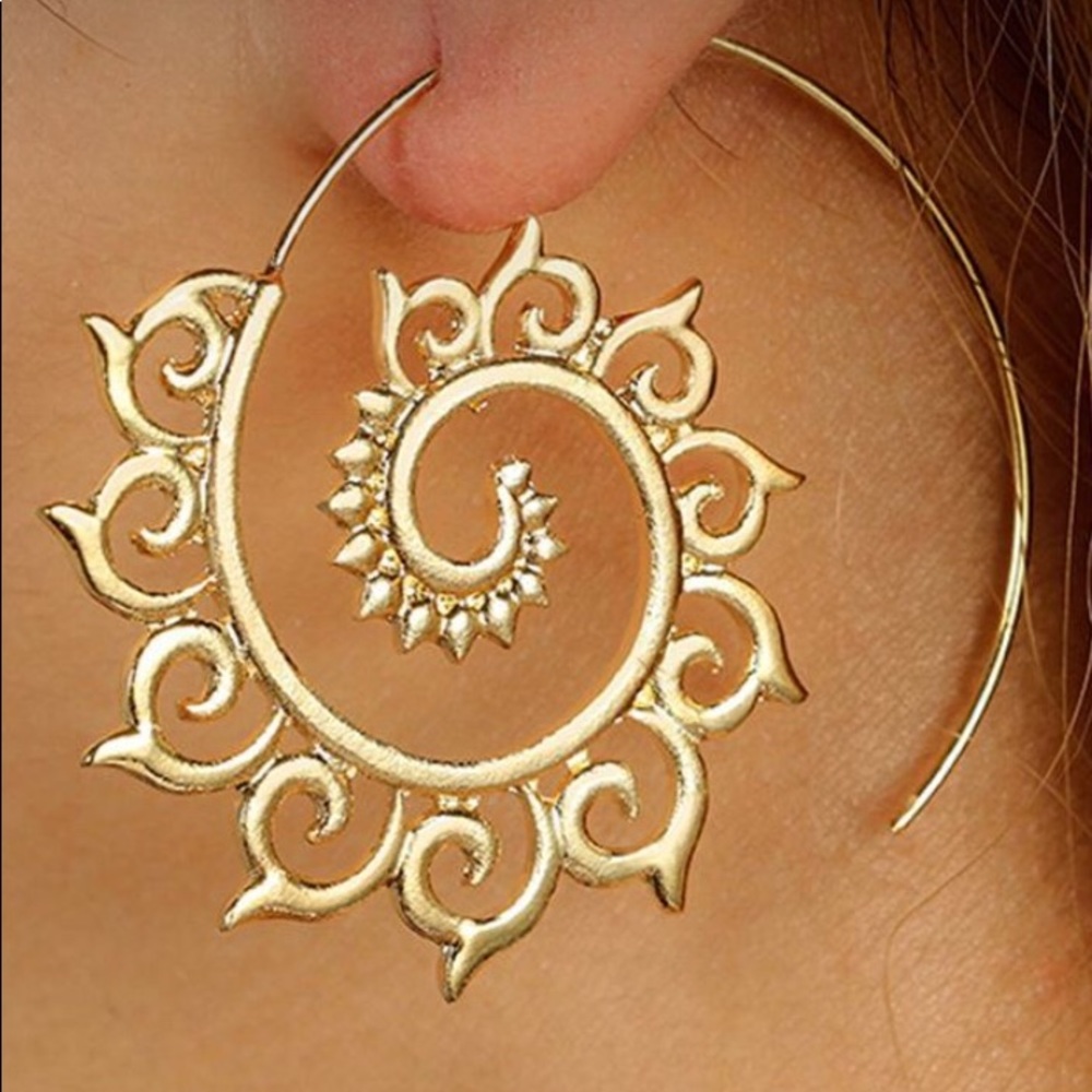 Bohemian big gold hoops